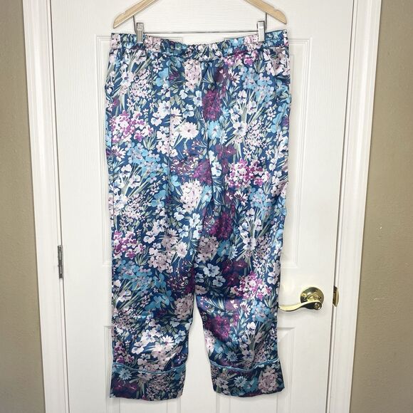 Adore Me Womens Satin Pajama Pants Size Large Pull-On Pockets Floral Colorful - Picture 7 of 12